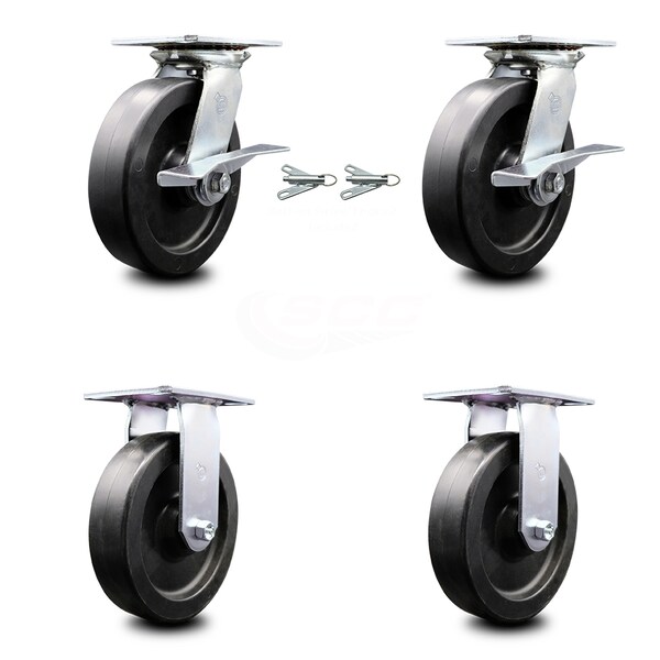 8 Inch Polyolefin Caster Brakes/Swivel Locks and 2 Rigid, 2PK